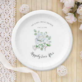 Happily Ever After White Rose Wedding Paper Plates Pappteller