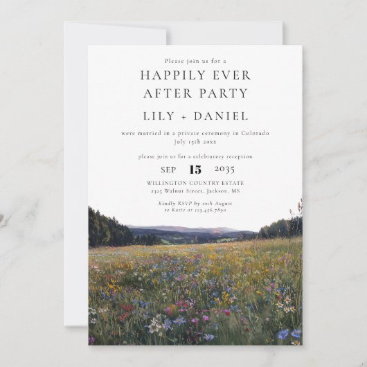 Happily Ever After Wildblumen Florale Hochzeit Einladung (Vorderseite)