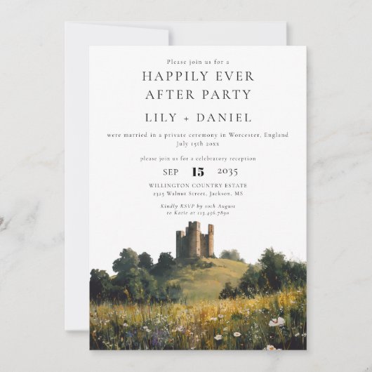 Happily Ever After Wildflowers Castle Wedding Einladung (Vorderseite)