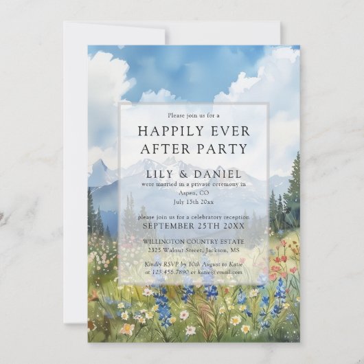 Happily Ever After Wildflowers Mountain Wedding Einladung (Vorderseite)