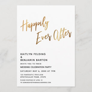 Happily Ever Aftter Minimal Gold Schrift Empfang Einladung