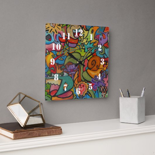 Happiness By Squid Fear City Quadratische Wanduhr (Büro)