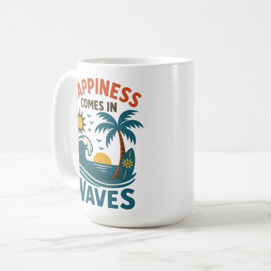 Happiness Comes in Waves - Inspirational Coffee Kaffeetasse (Vorderseite Links)