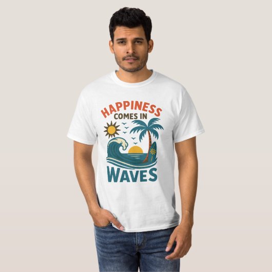 Happiness Comes in Waves - Men's Motivational Beac T-Shirt (Vorne ganz)