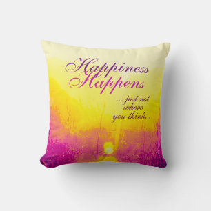 "Happiness Happens" Gelb, Magenta Design Kissen