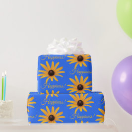 "Happiness" Helle, gelbe Sonnenblumen, Royal Blue Geschenkpapier