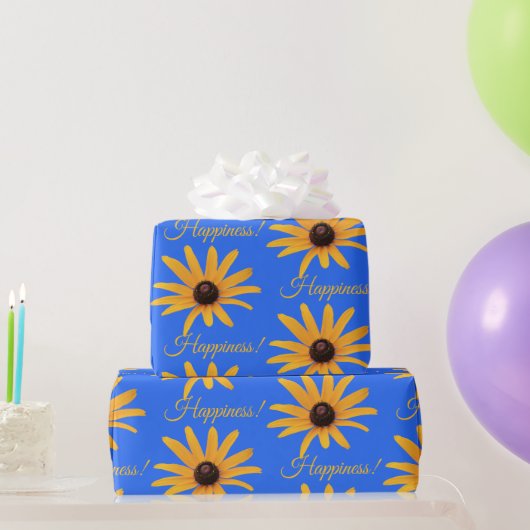 "Happiness" Helle, gelbe Sonnenblumen, Royal Blue Geschenkpapier (Partygeschenke)