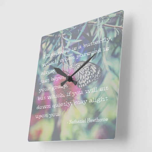 Happiness is a Butterfly - Inspiring Quote Quadratische Wanduhr (Winkel)