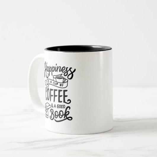 Happiness is a Cup of Coffee, Two-Tone Coffee Mug Zweifarbige Tasse (Vorderseite Links)