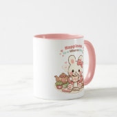 Happiness is a Warm Mug Cute Bunny Rabbit Pink Tasse (VorderseiteRechts)