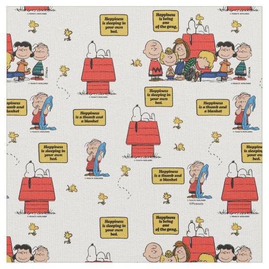 Happiness Is! Classic Peanuts Gang Quote Stoff (Nahaufnahme)