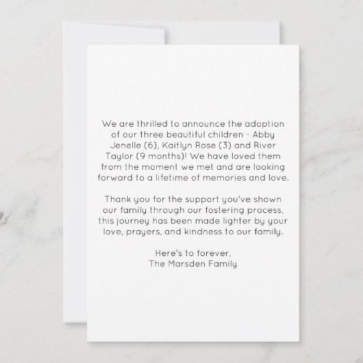 "Happiy Ever After" Foto Adoption Ankündigung (Rückseite)