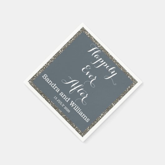 "Happiy Ever After"-Silver-Glitzer Personalisiert Serviette (Ecke)