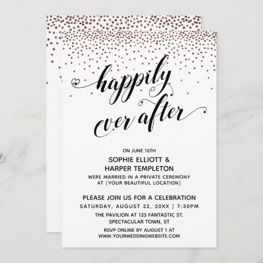 Happiy Ever immer Hört Script-Rose Gold Confetti Einladung (Vorne/Hinten)