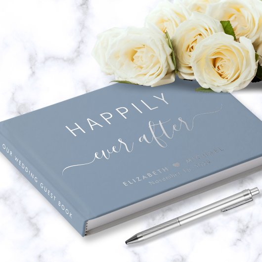 Happiy Ever nach Dusty Blue Wedding Gästebuch