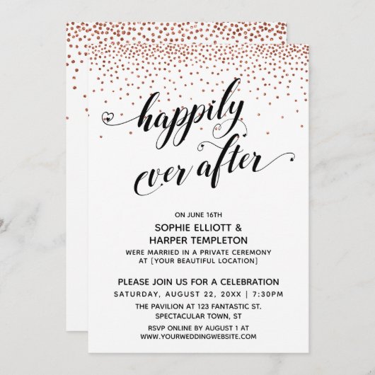 Happiy immer höre Skript Copper Confetti Einladung (Vorne/Hinten)