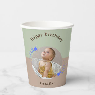 Happpy Birthday Star Green Brown Paper Cup Pappbecher