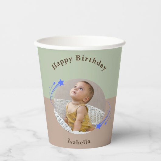 Happpy Birthday Star Green Brown Paper Cup Pappbecher (Vorderseite)