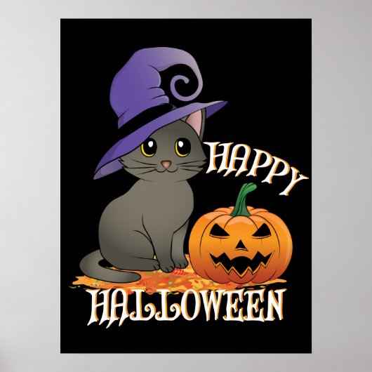 Happpy Halloween Cat mit Pumpkin Poster (Vorne)
