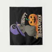Happpy Halloween Cat mit Pumpkin Wandteppich (Vorderseite)