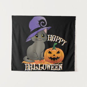 Happpy Halloween Cat mit Pumpkin Wandteppich