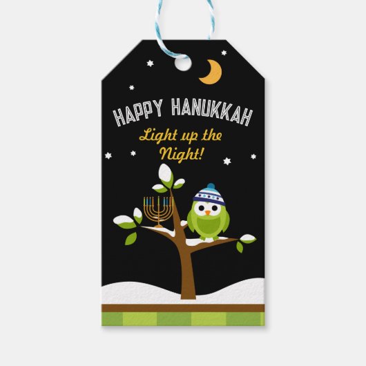 Happpy Hanukkah Owl & Menorah Lupe die Nacht Geschenkanhänger (Vorderseite)