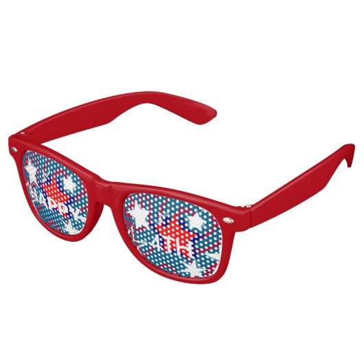 Happy4th Red White & Blue Stars Red Aviator Shades Partybrille (Schrägansicht)