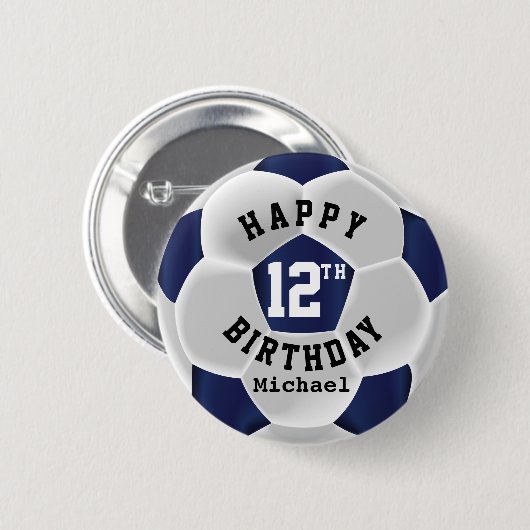 Happy 00. Geburtstag - Dark Blue Soccer Ball Button (Vorne & Hinten)