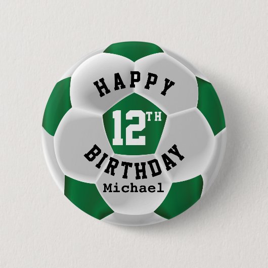 Happy 00. Geburtstag - Dunkelgrüner Fußballball Button (Vorderseite)