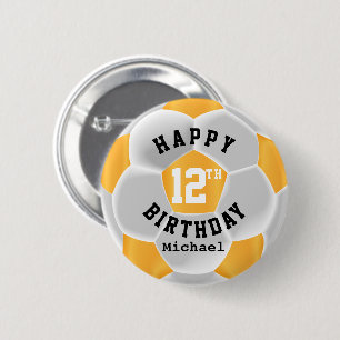 Happy 00. Geburtstag - Gold Yellow Soccer Ball Button