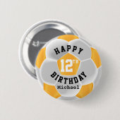 Happy 00. Geburtstag - Goldgelber Fußballball Button (Vorne & Hinten)