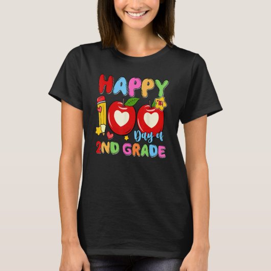 Happy 100 Days Of 2nd Grade Pencil Apples Kids Tea T-Shirt (Vorderseite)