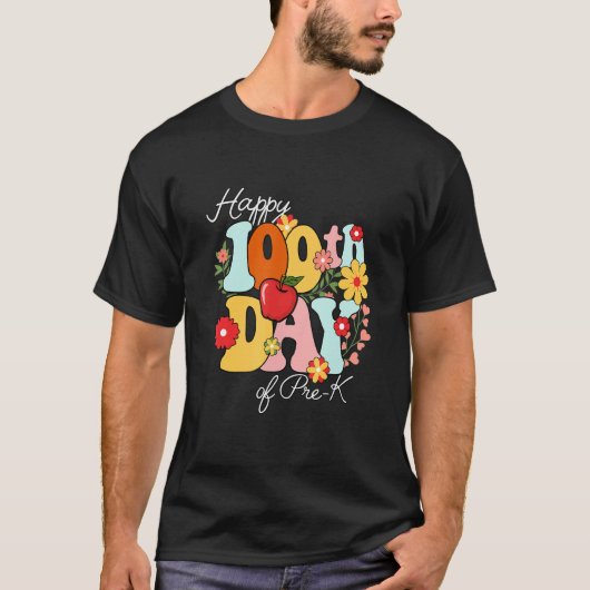 Happy 100 Days Of Pre K Teacher Kids Retro Groovy T-Shirt (Vorderseite)
