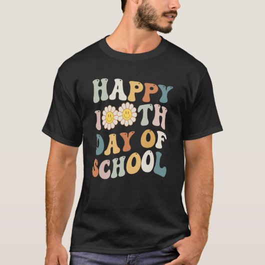 Happy 100 Days of School for Teacher Retro Groovy T-Shirt (Vorderseite)