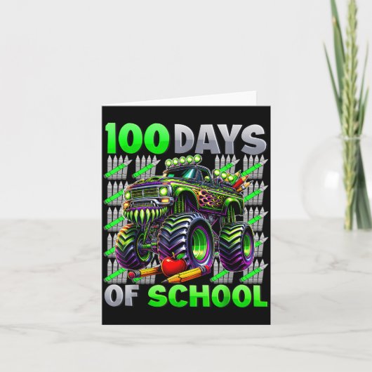 Happy 100 Days Of School Funny Monster Truck Stude Karte (Vorderseite)