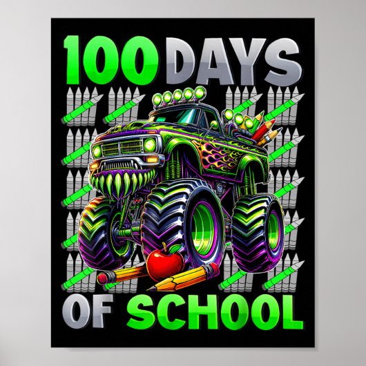 Happy 100 Days Of School Funny Monster Truck Stude Poster (Vorne)