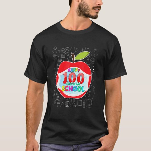 Happy 100 Days of School Gesicht Maske Outfit Lehr T-Shirt (Vorderseite)