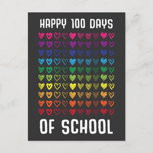 Happy 100 Days of School Hundert Herzen Postkarte (Vorderseite)