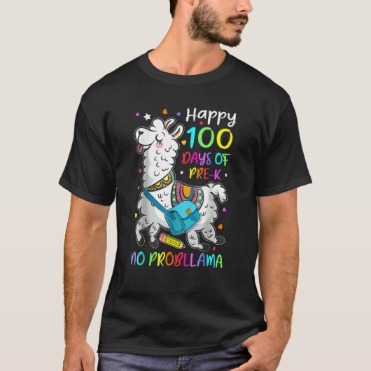 Happy 100 Days Of School Llama Pre K Students Teac T-Shirt (Vorderseite)
