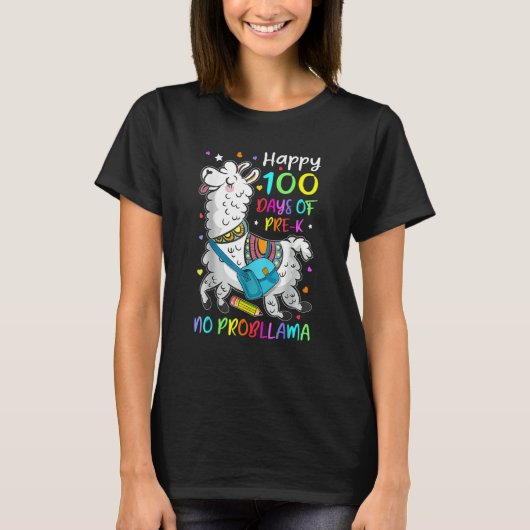 Happy 100 Days Of School Llama Pre K Students Teac T-Shirt (Vorderseite)