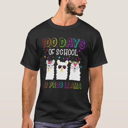 Happy 100 Days Of School No Probllama Llama 100th  T-Shirt (Vorderseite)