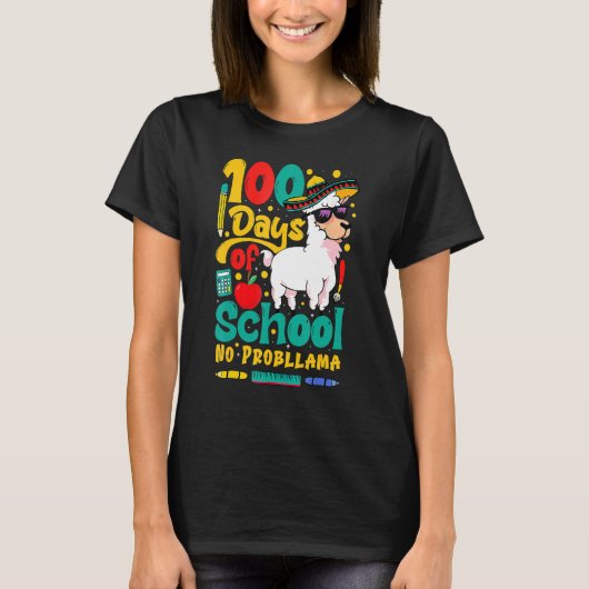 Happy 100 Days Of School No Probllama Llama 100th  T-Shirt (Vorderseite)