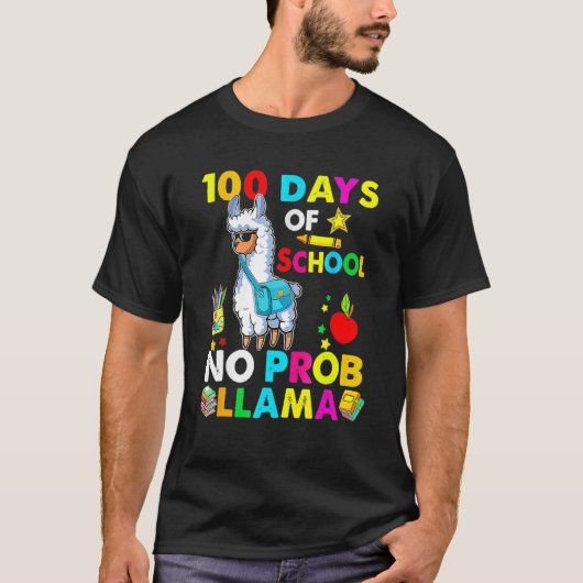 Happy 100 Days Of School No Probllama Llama 100th  T-Shirt (Vorderseite)