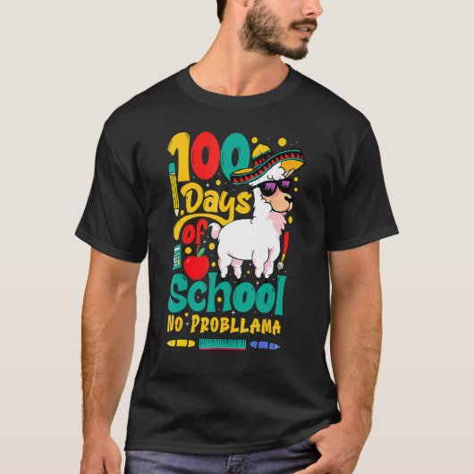 Happy 100 Days Of School No Probllama Llama 100th  T-Shirt (Vorderseite)