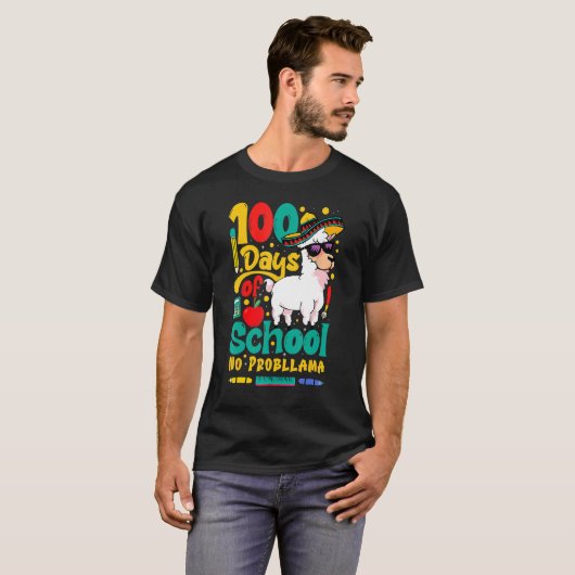 Happy 100 Days Of School No Probllama Llama 100th  T-Shirt (Vorne ganz)