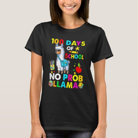 Happy 100 Days Of School No Probllama Llama 100th  T-Shirt (Vorderseite)