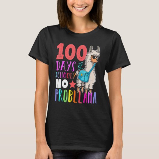 Happy 100 Days Of School No Probllama Llama 100th  T-Shirt (Vorderseite)