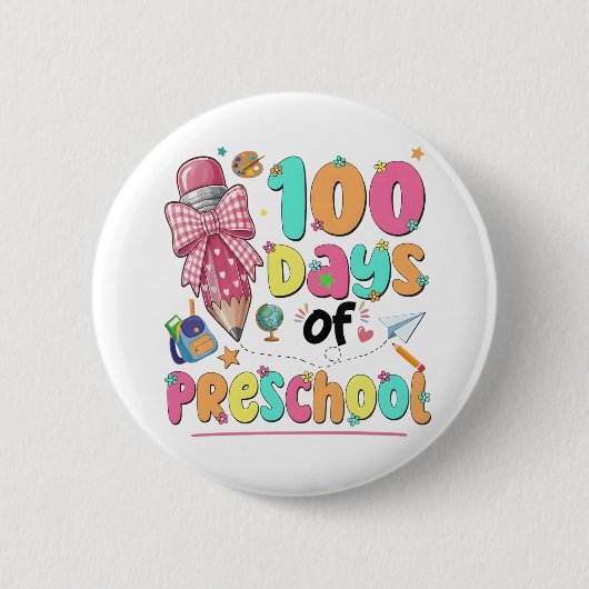 Happy 100 Days of School Pink Bow Button (Vorderseite)