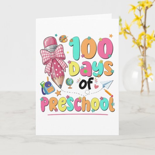 Happy 100 Days of School Pink Bow Karte (Gelbe Blume)