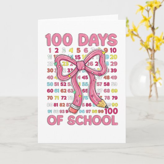 Happy 100 Days of School Pink Bow Karte (Gelbe Blume)